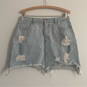 MP | D Women's SZ Med Light Wash Ragged Hem 5 Design Pocket Cotton Skirt